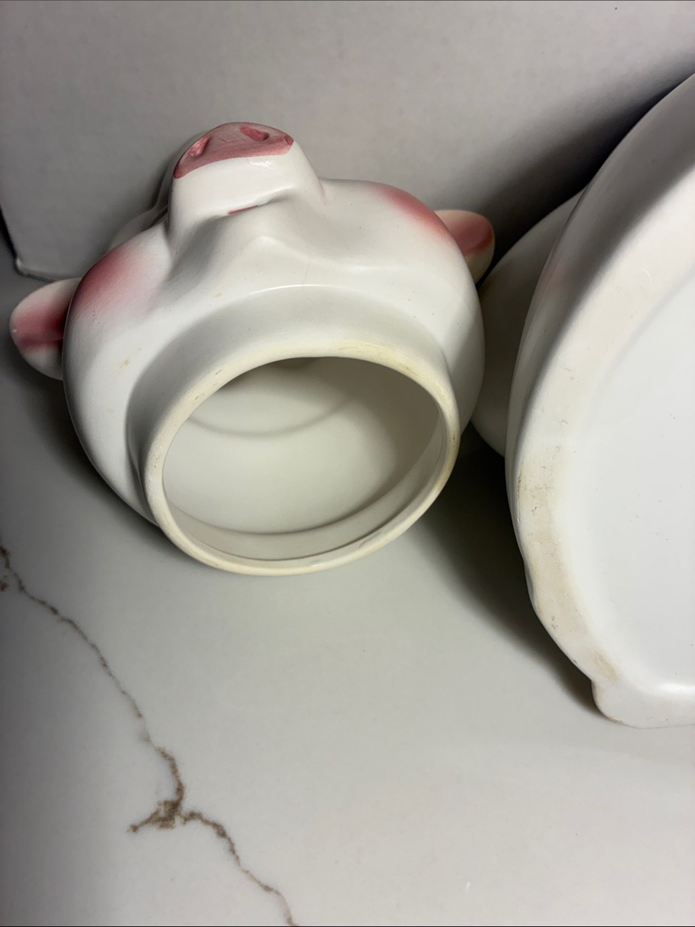 Ckao White Ceramic Chef Pig Cookie Jar with Blue Scarf and Pink Accents - Picture 8 of 8